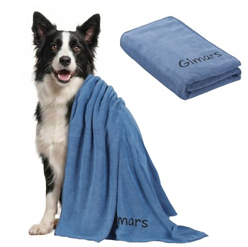 Gimars Toalla de Perro 140x70 cm de Microfibra, súper Absorbente, Secado rápido, Grande, para Perros Grandes, para secar después del baño y la Lluvia