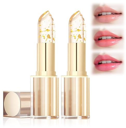 Coellyo rouge a levre ph de la peau, Rouge A Levre Mat Longue Tenue,Gloss Repulpant Levres, Permanent, Changement De Couleur Stick Lèvres,Longue Durée Hydratant Feuille D'or Brillant à Lèvres(2PC)