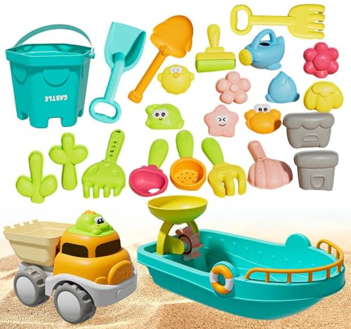 Resande strandleksaker paket 25-delars Rolig Utforskning och Grävning | Barnens strandleksaker paket till poolen, vattnet, simningen, dykningen, sommarsemestern, familjen, utomhus och