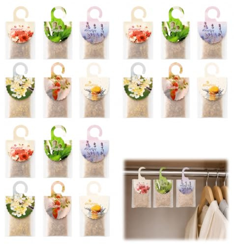 Bolsas perfumadas para armario, 18 almohadillas aromáticas con seis sabores para armario y cajones, ideal para mantener la ropa fresca y la ropa, seis fragancias diferentes para una frescura duradera