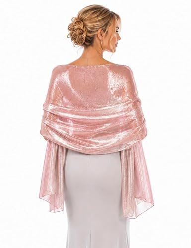 Central Chic Silky Iridescent Dusky Pink Pashmina Wrap Stole Shawl for Weddings Bridal Bridesmaids Evening Wear Prom & Parties 24 Colours (Dusty Pink)
