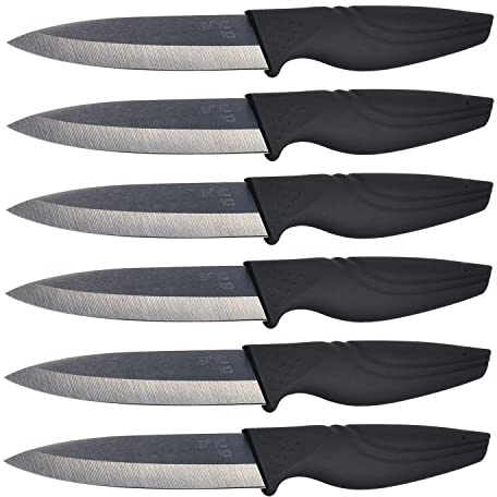 NANO ID Steak Knives Set of 6 Extremely Sharp Kitchen Ceramic Black Blade Knife
