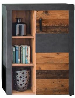 trendteam smart living - Indy - Sideboard - Graphit Grau/Alteiche - 3 offene Fächer und 3 Einlegeböden - (BxHxT) 87 x 118 x 34 cm - rustikales Design