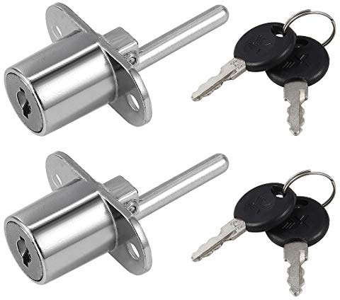 sourcing map Drawer Desk Wardrobe Cabinet Plunger Lock, 3/4 Cylinder Diameter 13/16 Cylinder Length, Zinc Alloy Chrome Finish, Keyed Different 2Pcs