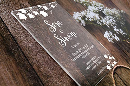 Partecipazioni matrimonio personalizzate - inviti nozze plexiglass edera bianca ordine minimo 20 pz busta compresa