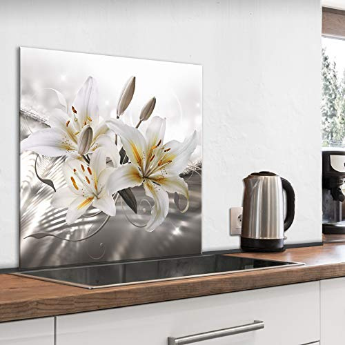 murando Glass Splashback for Kitchen Backsplash Cooker Protector | Tempered Glass Decorative Wall Art Panel Heat Resistant Graphic 80x80 cm / 32x32 Flowers Lily Abstract Nature