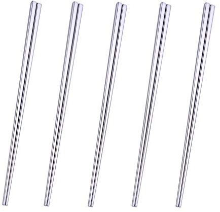 Dtdepth Essstäbchen aus Edelstahl, silberfarben, wiederverwendbar, spülmaschinenfest, quadratisch, leicht, einfach zu verwenden und zu reinigen (kein Verblassen der Farbe), 5 Paar
