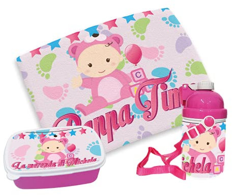 gadgeteventi Kit Pappa Bimbo per Scuola E Gite Personalizzato “Piedini” (Rosa)