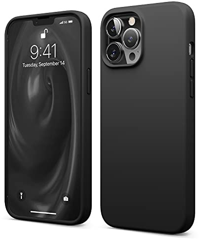elago Silikon Hülle für iPhone 13 Pro Max | Premium-Silikon, kratzfest, Rundumschutz, weiches Mikrofaserfutter (Schwarz)