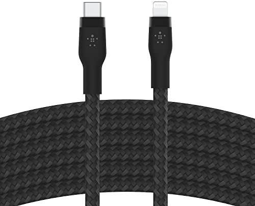 Belkin Cable Trenzado USB-C a Lightning de 3 m BoostCharge Pro Flex, Certificación MFi, Carga Rápida PD de 20 W para iPhone 14/14 Plus, 13, 12, Pro, Max, Mini, SE, iPad y Otros, Negro