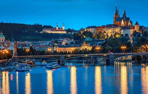 LHJOYSP Puzzle unterlagen Puzzle 1000 Teile City Sky Bridge beleuchtet Fluss Prag Tschechien 75x50cm