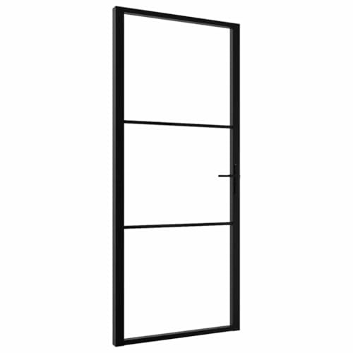 vidaXL Innentür mit Montagematerialien Industrie-Stil Wohnungstür Zimmertür Glastür Tür ESG Glas Aluminium 102,5x201,5cm Schwarz Aluminiumgriff