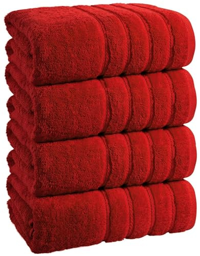 Set di 4 teli da bagno extra large super Jumbo (100 x 200 cm, 600 g/m²), morbidi e grandi, 100% cotone egiziano, asciugamani da bagno ad asciugatura rapida, asciugamani da bagno XL (rosso)