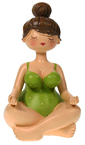 Lenzbach Yoga Dame Lotus-Sitz grün 11 cm Mädchen Rubensfrau sitzend mollige Dame Badenixe Dicke Frau Badezimmer Figur Schwimmerin Figur Deko Garten Balkon Joga