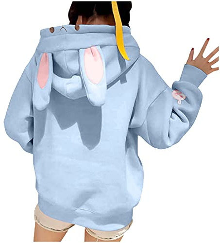 BOTCAM Huvtröja oversize dam Kawaii huvtröja huvtröja med huva katt öra sweatshirt vintage långärmad tröja med fickor långärmad Y2k E-Girl pullover Harajuku huvtröja streetwear toppar toppar