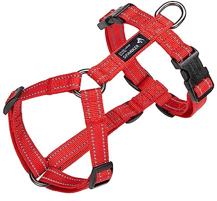 EXCELLENT ELITE SPANKER Kein Zug Hundegeschirr reflektierende Nylon Weste L-förmig einstellbar einfaches Haustier Geschirr für kleine mittlere große Rassen Hunde Walking Training(RED-S)