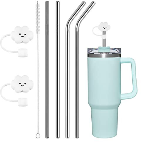 AUAUY 4PCS Pailles en Stainless Steel Réutilisables, Paille Stainless Steel avec Brosse de Nettoyage & Couvre Paille Compatible avec la Tasse de Voyage Stanley Adventure Quencher de 1182ML