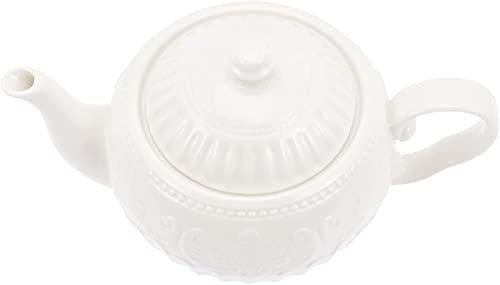 ENESEA Moka -Topf -Induktion, gravierte Kaffeekanne Herd Kaffeemaschine, Keramik -Teekessel blühen lose Blatt -Teekanne mit Deckel for Tee/Kaffee/Milch/Frauen/Büro/Zuhause Vintage Tea Party Set weiß