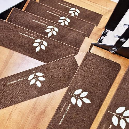 Leuchtende Teppich-Treppenstufen Matten 5 Stück Stufenmatten Innen Treppenteppich mit Selbstklebend Rutschfest Boden Treppe Teppiche Waschbare Stufenteppich für Kinder Älteste und Haustiere F 70x22cm