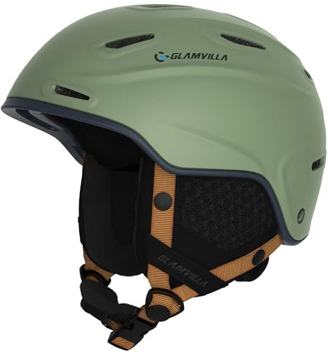 GLAMVILLA Skihelm Snowboardhelm für Damen/Herren, Verstellbar Unisex Schutzhelm für Skifahren/Snowboarden,Schneesporthelm mit Verstellbares Belüftungssystem (M, Grün)
