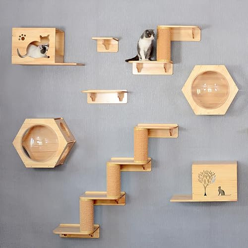 FATACO Katzen Kletterwand, Katzen Wand Klettern, Inklusive Katzenleiter, Katzenkratzbaum, Katzenhaus, Sprungplattform