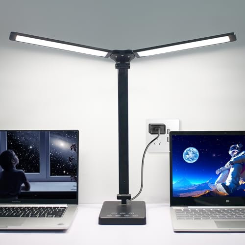 Semlos Dual Arm LED-Schreibtischlampe mit Nachtlicht, 25 Beleuchtungsmodi, USB-Ladeanschluss, 45-Minuten-Auto-Off-Timer - Touch Control Desktop-Lampe, Arbeit und Schlaf, schwarz (Stecker enthalten)