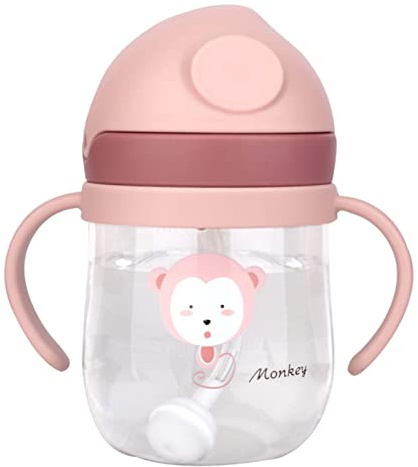ViaGasaFamido Baby-Strohhalmbecher auslaufssicher V-förmiger Strohhalm Lichtbeständige Skala Langlebig mit Masse 250ml (PINK)