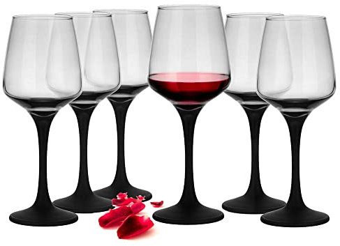 Sendez Juego de 6 copas de vino de 360 ml con mango negro
