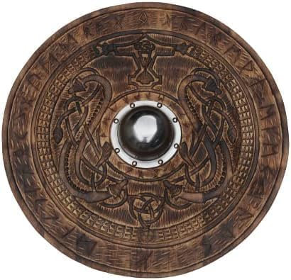 Mittelalterlicher Ritter Holz Rüstung Schild Beste Wikinger Holzschnitzerei Runde Schild Battle Warrior Shield LARP Armor Shield Halloween
