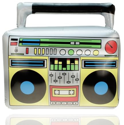 Ghettoblaster gonflable des années 80 et 90 - Environ 45 x 42 cm - Radio Hip Hop Walkman - Carnaval - Tenue de fête - Accessoire de fête - Costume de salle de bain - Assi Retro