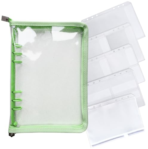 DY.2ten A5 Ringbuch Ordner mit Reißverschluss,Transparent Weich Notizbuch Planer Ordner PVC Einband, 6 Ringe, Binder-einband, A5 Reißverschluss Binder Taschen,Fotoalbum（grün）