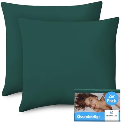 Kissenbezug 80x80 Meer-Grün Doppelpack, Mit Premium Mako-Baumwolle | Kopfkissen-Bezüge für 80 x 80 Kissen, Kissenschoner, für Seitenschläferkissen, Sofakissen, 2-er Set Kissenbezüge, Ökotex 100