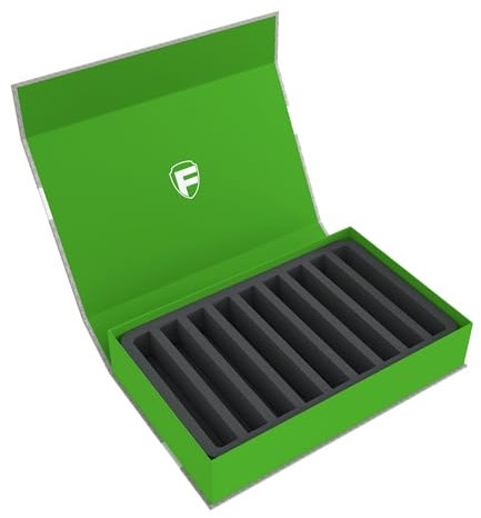 Feldherr Magnetbox grün kompatibel mit Modelleisenbahn Loks, Wagons und Fahrzeuge - 9 Stege für Spur N - stehend