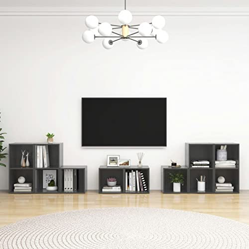 CIADAZ 8-TLG. TV-Schrank-Set Hochglanz-Grau Holzwerkstoff, Wohnzimmer Möbel, Sideboard Wohnzimmer, Fernsehschrank, Tv Kommode, Tv Lowboard, Tv Möbel, Wohnwand - 3080068