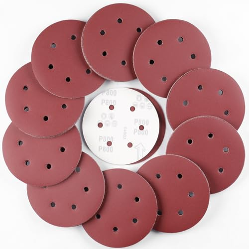 150 mm Disco de Lija, 100 Piezas Redondas Papel de Lija 800 Grano | 6 Agujeros Hojas de Lija para Lijadora Orbital Excéntrica