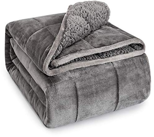 BUZIO Sherpa Fleece Weighted Blanket, 5.4kg Weighted Blanket for Adults, Super Cozy Warm Sherpa with Soft Plush Flannel Fleece, Single Double Size Heavy Blanket for Couch Bed, 120 x 180cm, Grey