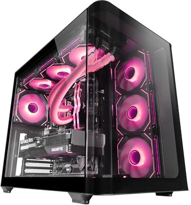 Mars Gaming MC-Fusion, Boîtier Gaming ATX, Fenêtre Latérale Complète et Façade Verre Trempé Courbé Continu, Semi-Tour PC Double Chambre, Support Refroidissement Liquide, Espace Interne Optimisé, Noir