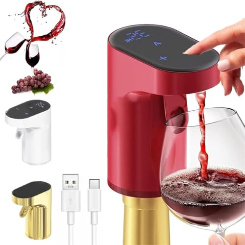 Sipvault - Drink Dispenser Liquor, Sip Vault Drink Dispenser Whiskey, Sipvault Smart Dispenser Alcohol, Electric Wine Decanter Aerator Dispenser Pourer, Adjustable Quantity Liquor Wine Pump (Red)