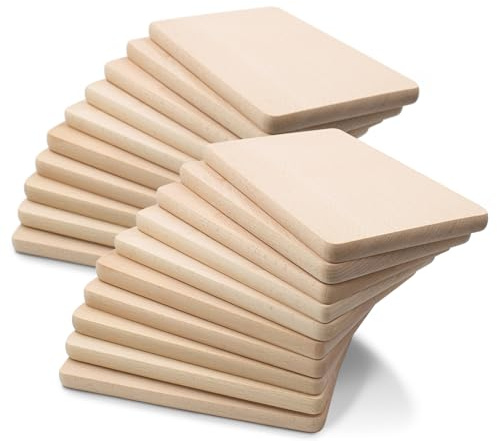 VmG-Store Lot de 20 planches à petit-déjeuner en bois de hêtre brut - 18 x 11 cm - Planche à découper carrée en bois de hêtre massif - Planche à pain en bois naturel (20, petit)
