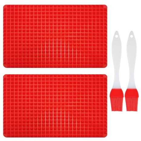 2 Pieces of Red Silicone Baking Mat, 2 Pieces of Red Oil Brush, Multi-Function Baking Mat, Outdoor Barbecue Mat, Heat-Resistant Baking Tray, Kitchen Baking Utensils