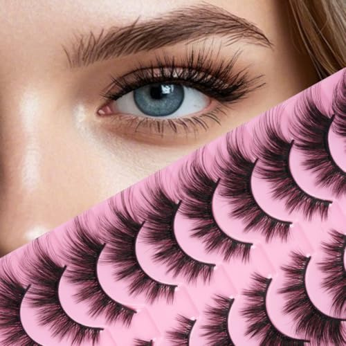 LOPHE 10 Paires de Faux Cils 3D Oeil de Chat, Volume Russe Extrême - Cils Artificiels Réutilisables,Utilisations avec Effet Racines Denses & Pointe Effilée,(W0806-F)