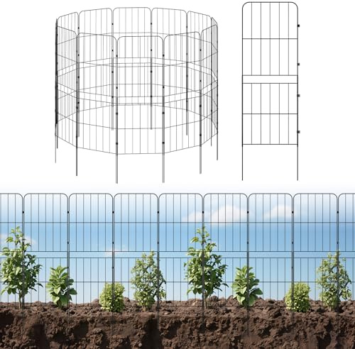 The Fellie Metal Garden Fence, Rustproof Garden Borders for Flower Bed、Backyard、Patio, 10 Panels Decorative Outdoor Garden Fence Dog Animal Barrier, 96H*31L CM