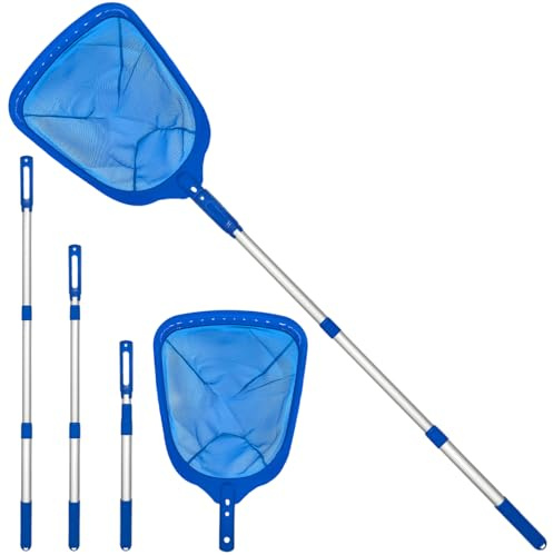 DWTECH Skimmer poolhåv, poolhåv med teleskopstång, poolrengöring lövhåv för bubbelpooler, spa, plaskbassänger, damm (145 cm)