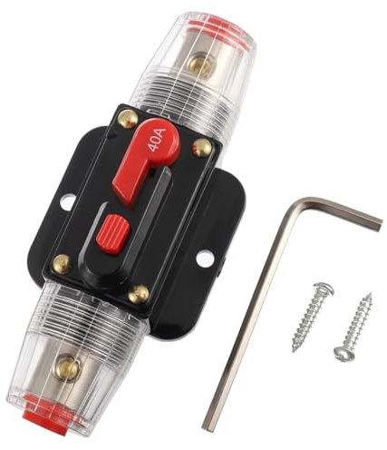 BOJACK 40A Audio Inline-Leistungsschalter-Reset-Sicherungshalter | 12V-24V-DC-Reset-Sicherungshalter mit manuellem Reset 3-15AWG Überlastschutz für den Schutz von Kfz-Marineboot-Audiosysteme