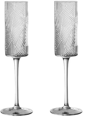 Copas Vino Juego de 2 Copas de champán con Relieve, Copa de champán de Cristal con Base Alta, Capacidad de 6,76 oz for Hombres y Mujeres Copas Champán
