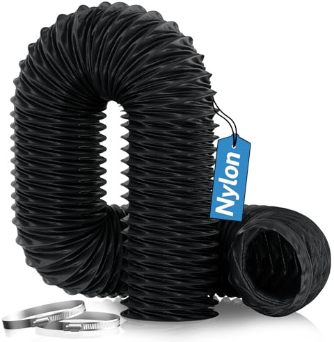 Hon&Guan ø75mm Abluftrohr 5m Flexschlauch mit 2 Schlauchschelle, Nylon Material Luftröhre Hitzebeständig Verschleißfest für Standheizung, Abluftventilator, Belüftungssystem, Schwarz
