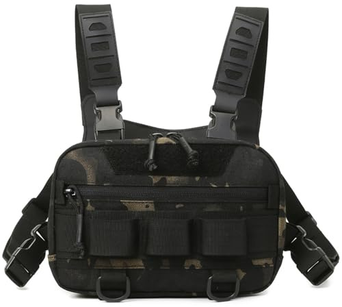 Kaxich Tactical Chest Rig Bag for Men Women, Running Chest Bag Utility Chest Pack Recon Kit Bag for Hiking Hunting Fishing Running Cycling (Green Camouflage)