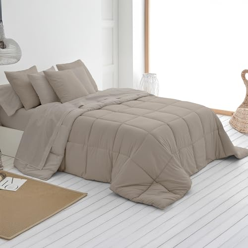 SOMNI HOME Edredon Verano Cama 180 cm Nordico Bicolor Tacto Pluma. Colcha Verano. Reversible Cálido Suave Ligero. Primavera Otoño 200 gr. Color Beige - Arena 270x260