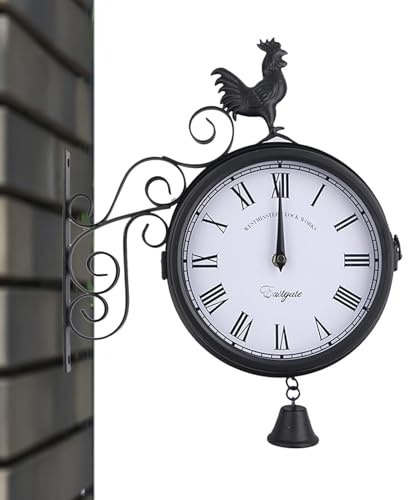 Orologio da giardino all'aperto | Orologio creativo in metallo con arte del ferro, doppio lato in ferro battuto per interni ed esterni, giardino, cortile, uso domestico.