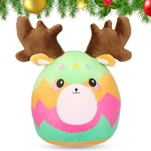 Elch Kuscheltier,27cm Kuscheltier Weihnachten,Rentierkuscheltier Plüsch Elch Squishmallow Weihnachten,Weihnachte Plüschkissen Spielzeug für Weihnachtskuscheltier Dekoration Plüschtier Neujahr Geschenk